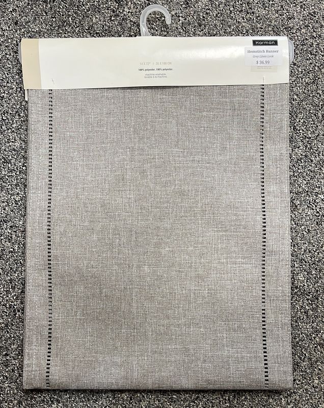 Grey Harman Hemstitch Linen Table Runner