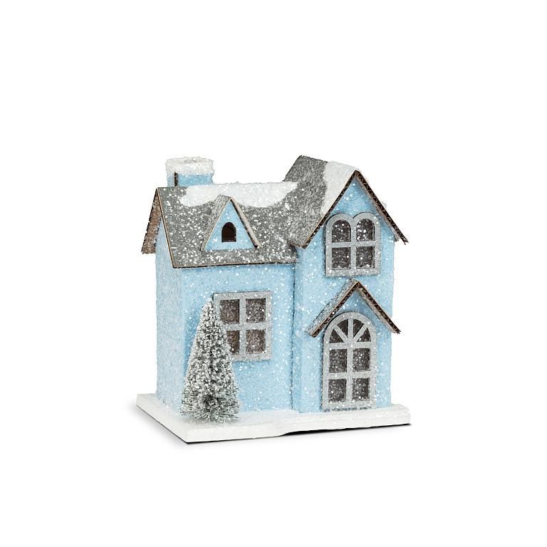 Glitter House w/LED, Type: Snowy Blu