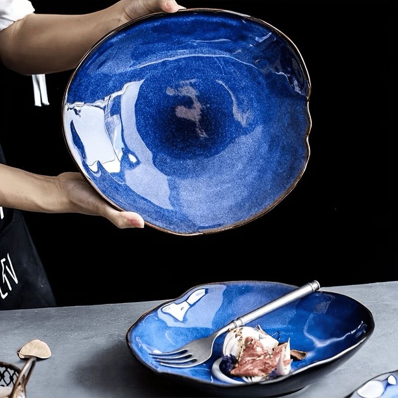 Cat Eye Blue Color Nordic Ceramic Food Plate