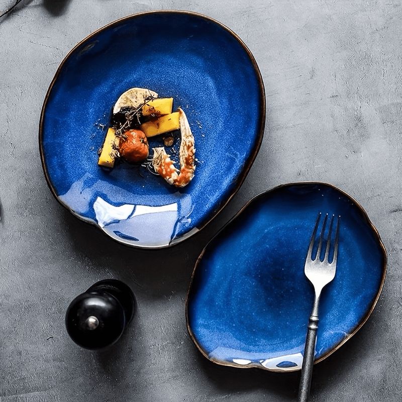 Cat Eye Blue Color Nordic Ceramic Food Plate