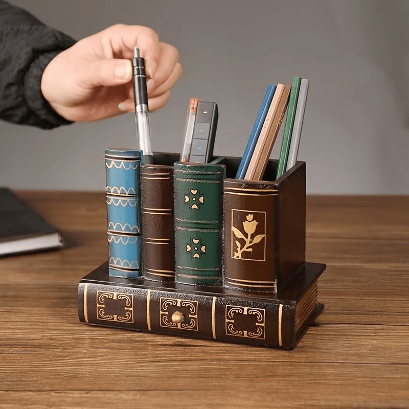 Retro European Wooden Pen Holder  Vintage