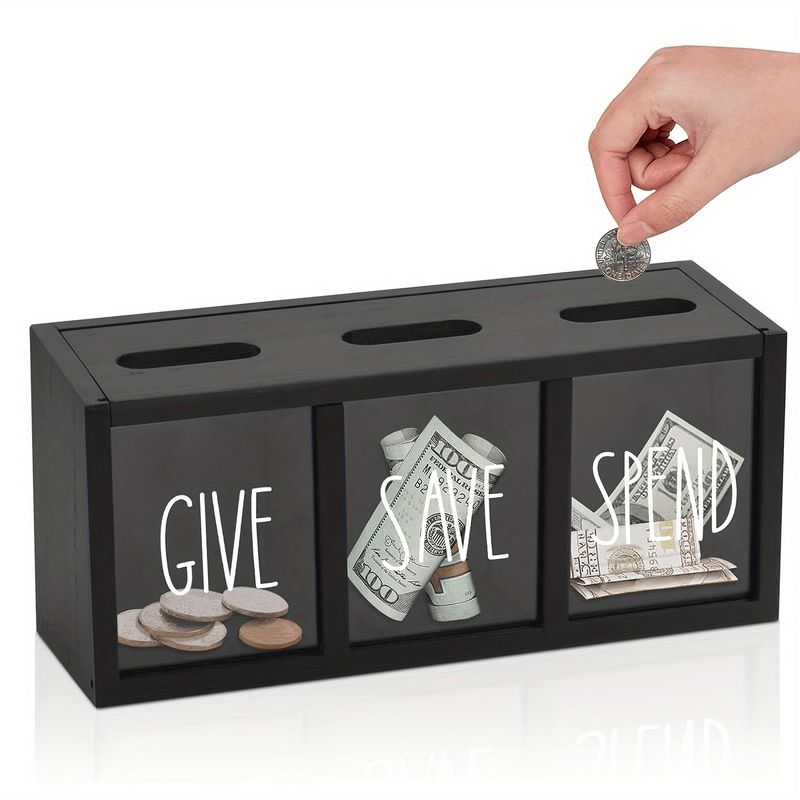 Wooden Money Box w/t Magnetic Lid 3 Compartment
