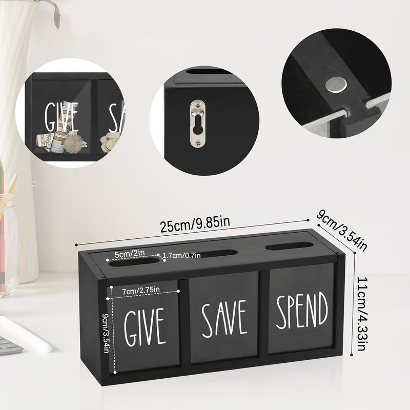 Wooden Money Box w/t Magnetic Lid 3 Compartment