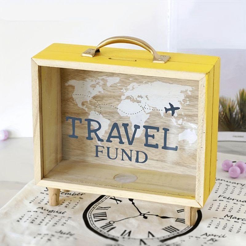 Vintage Wooden Coin Collection Box w/t Airplane Design