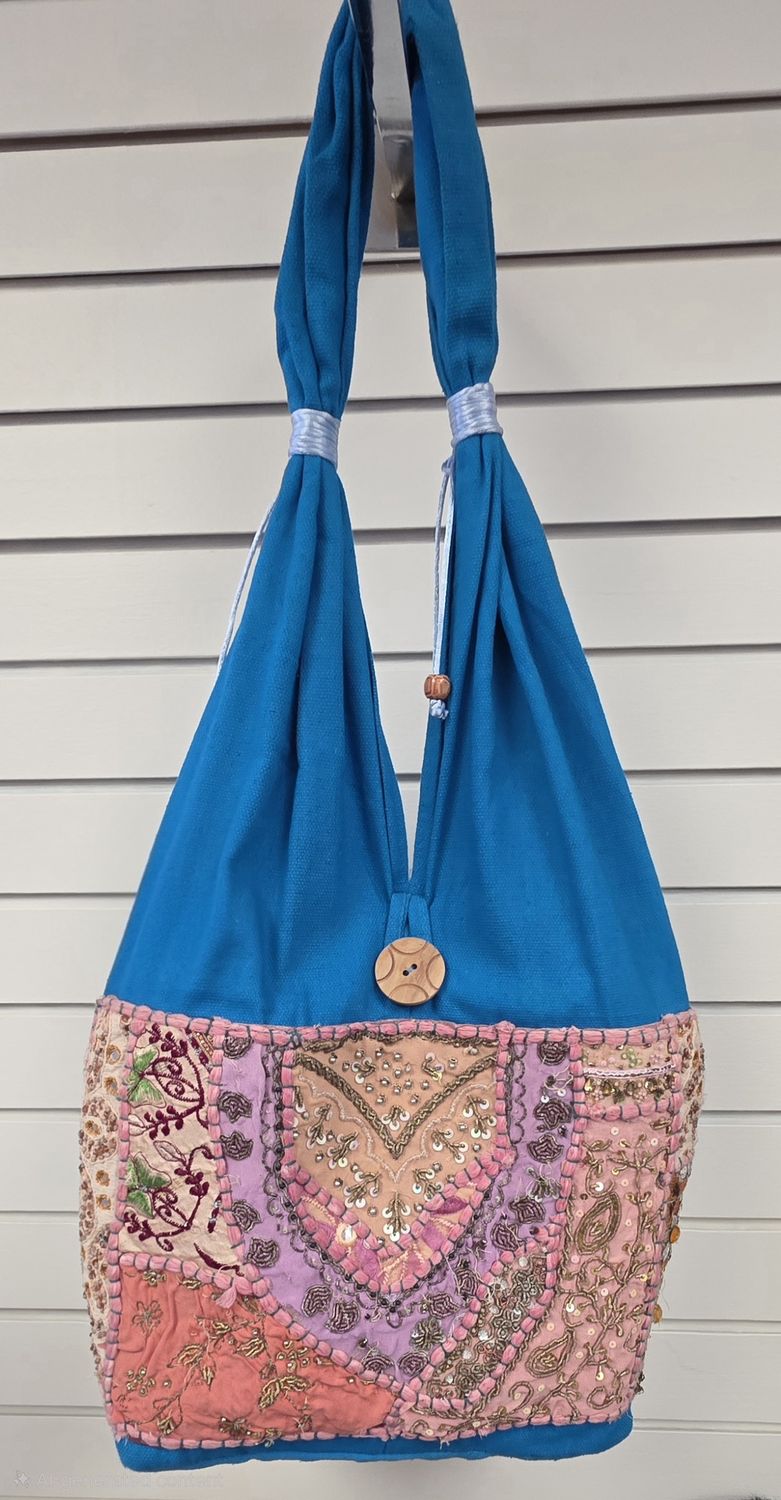 Indian Tote Blue Jholu Embroidery