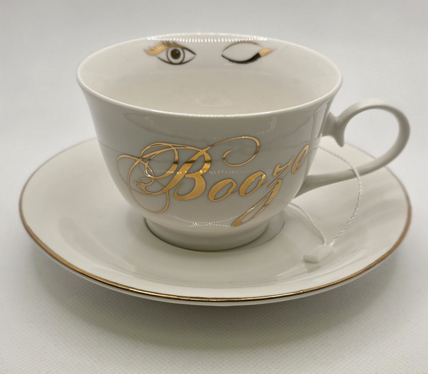 White Cup &amp; Saucer Gold Message, MessageType: Booze