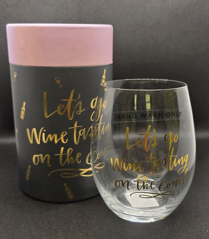 Stemless Wine Glass Gold Lettering