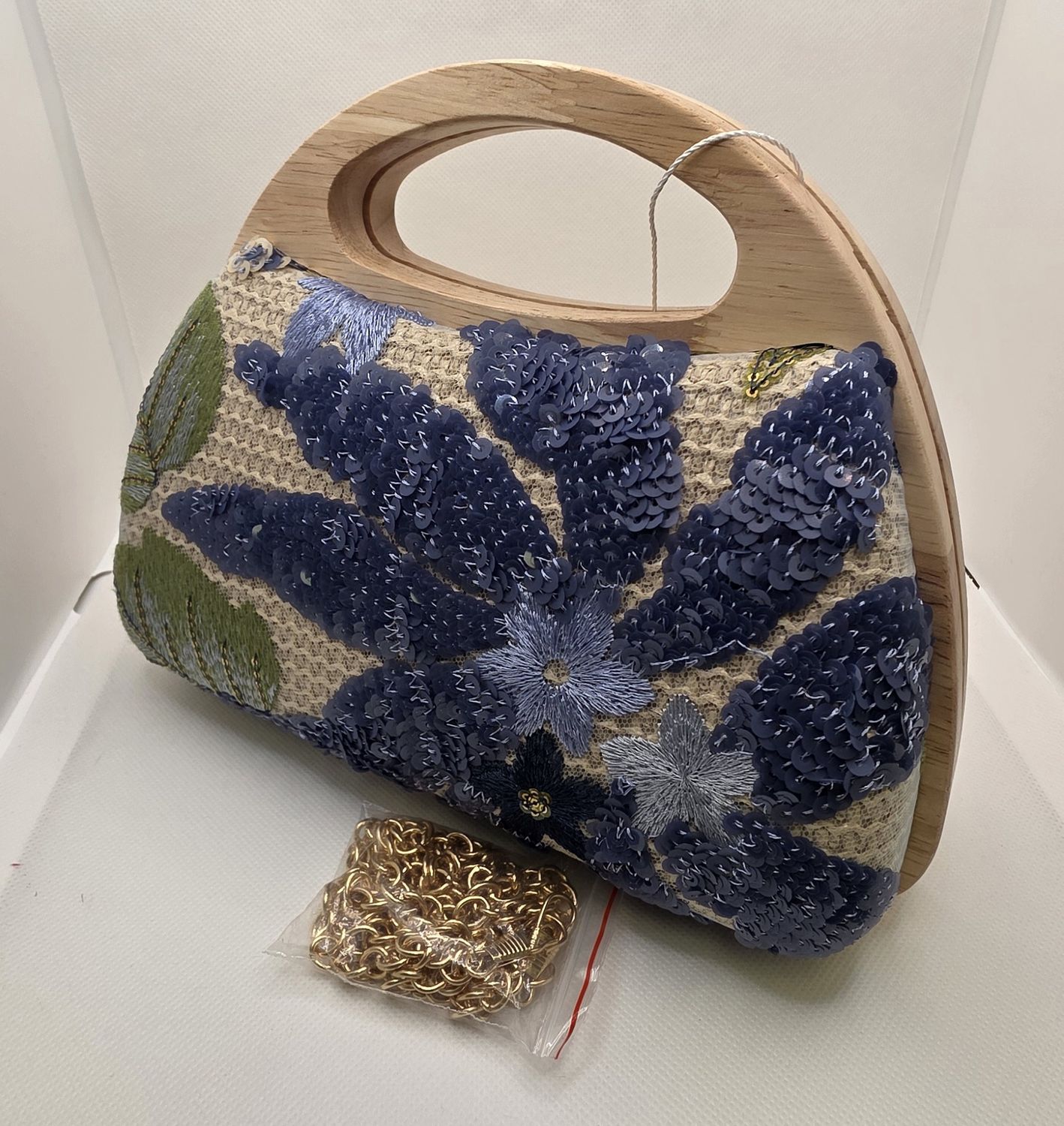 Blue Sequin Clutch Bag Handwashable Fade resistant