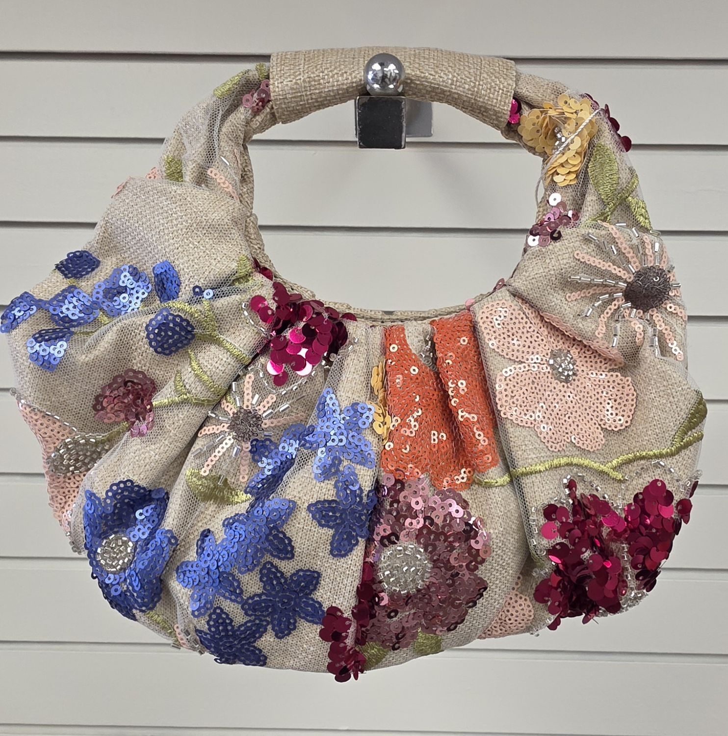 Sequin Orange Floral Tulle Clutch Purse w/t Gliitter Accent