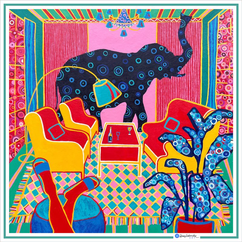 ELEPHANT IN THE LIVING ROOM - silk scarf