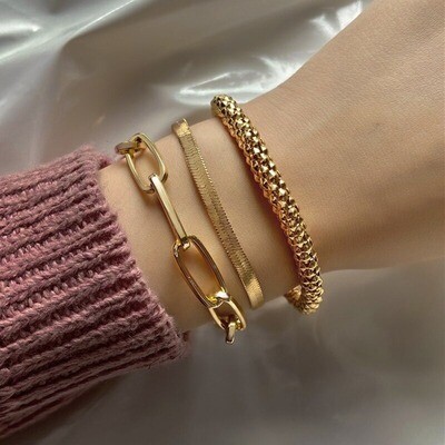 Fashion 3Pcs/set Thick Chain Link Bracelets Bangles