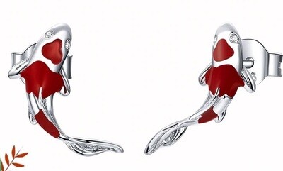 Fish Red Enamel Stud Earrings