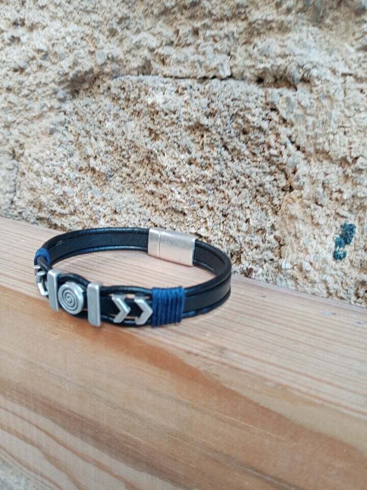 Handmade leather steel bracelet