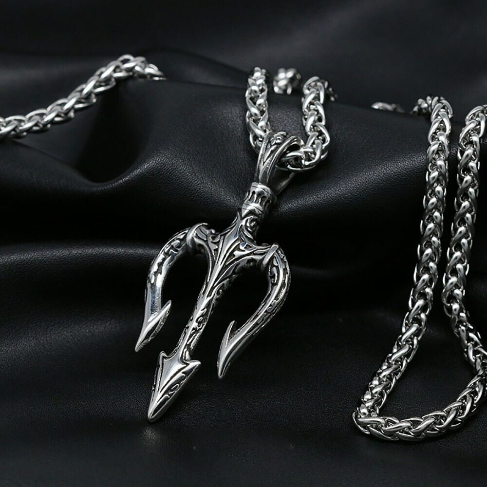 Poseidon Trident Steel Necklace