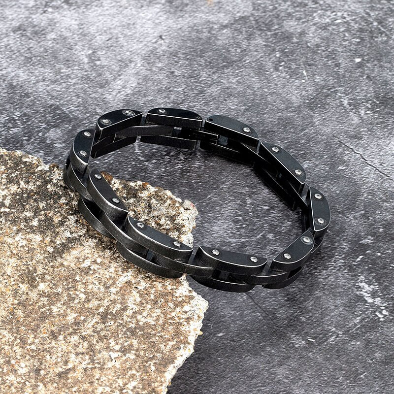 Wide Stainless Steel  Black Bracelet