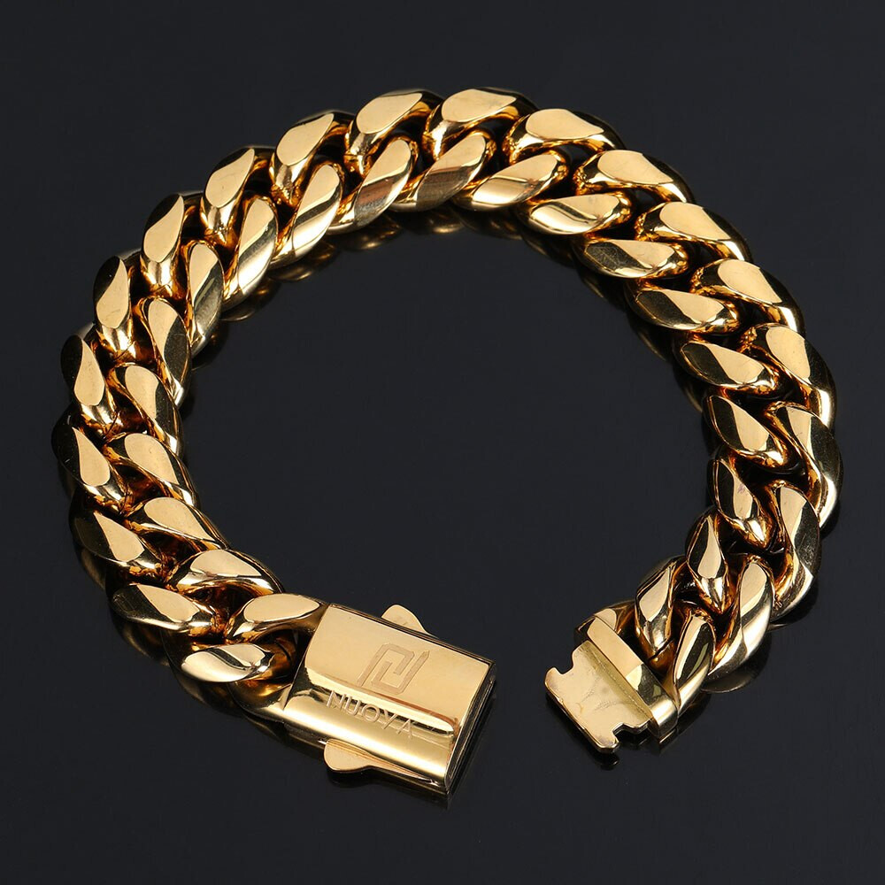 Custom Logo Name Miami Cuban Stainless Steel 18K Gold Bracelet