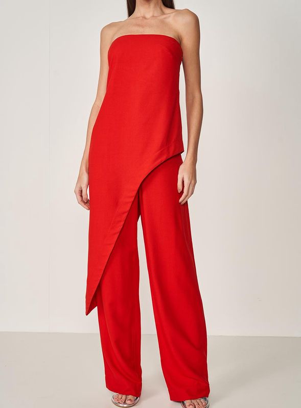 STRAPLESS RED ASYMMETRICAL TOP