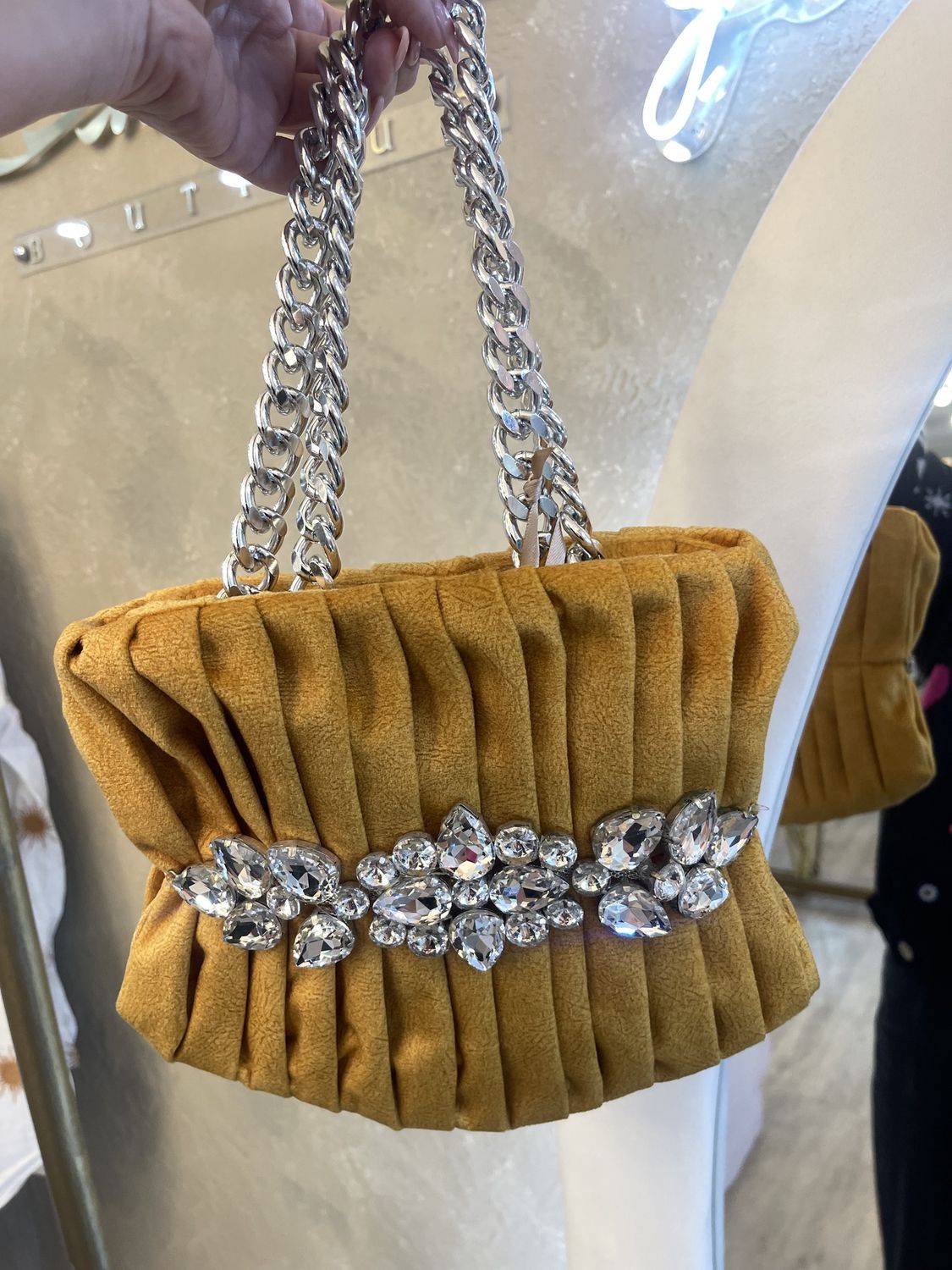 GOLD  VELVET EMBELLISHED BAG