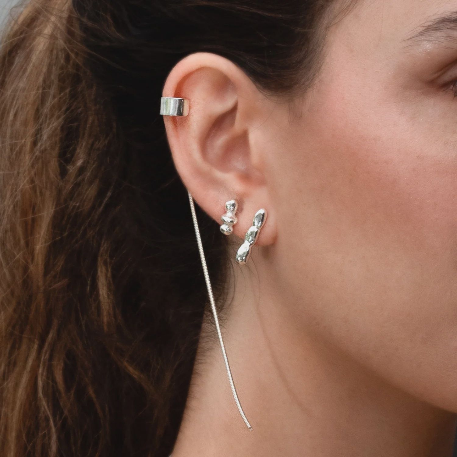LONG MIXED EARCUFF SILVER