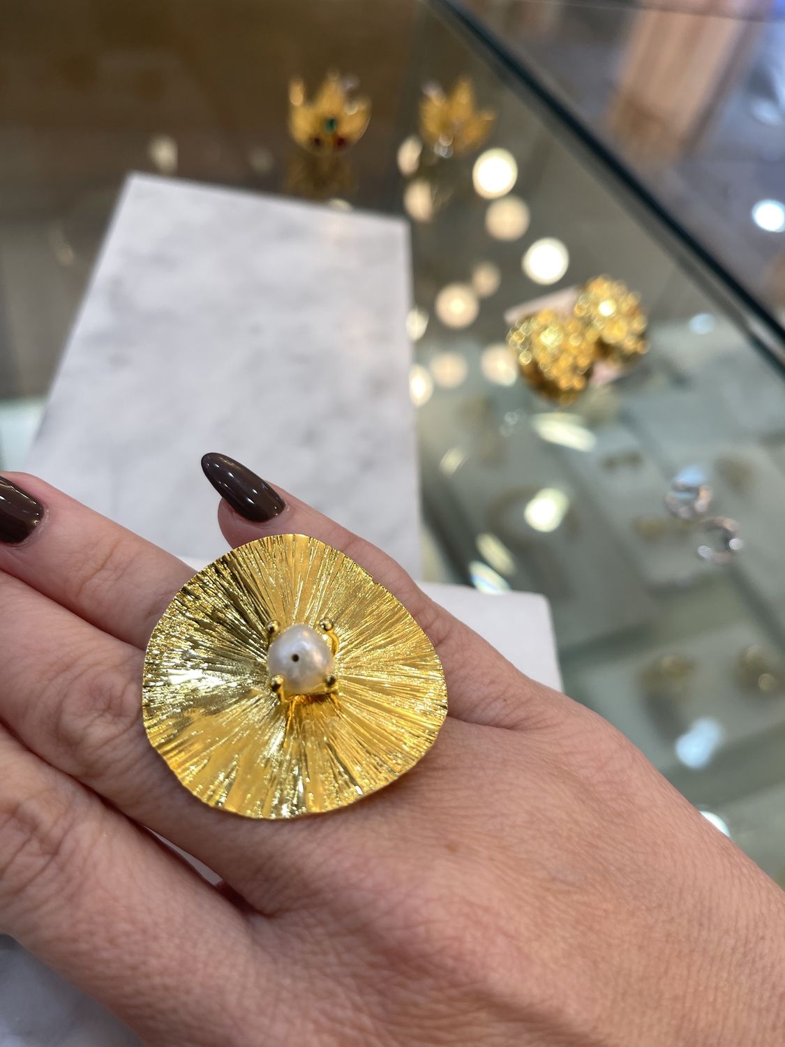 PEARL GOLD FAN RING, Size: ADJUSTABLE