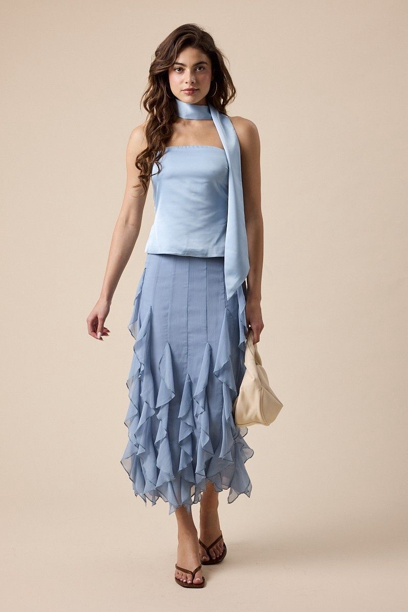 Dusty Blue Sheer  Skirt- FINAL PRICE - WAS $590 TT