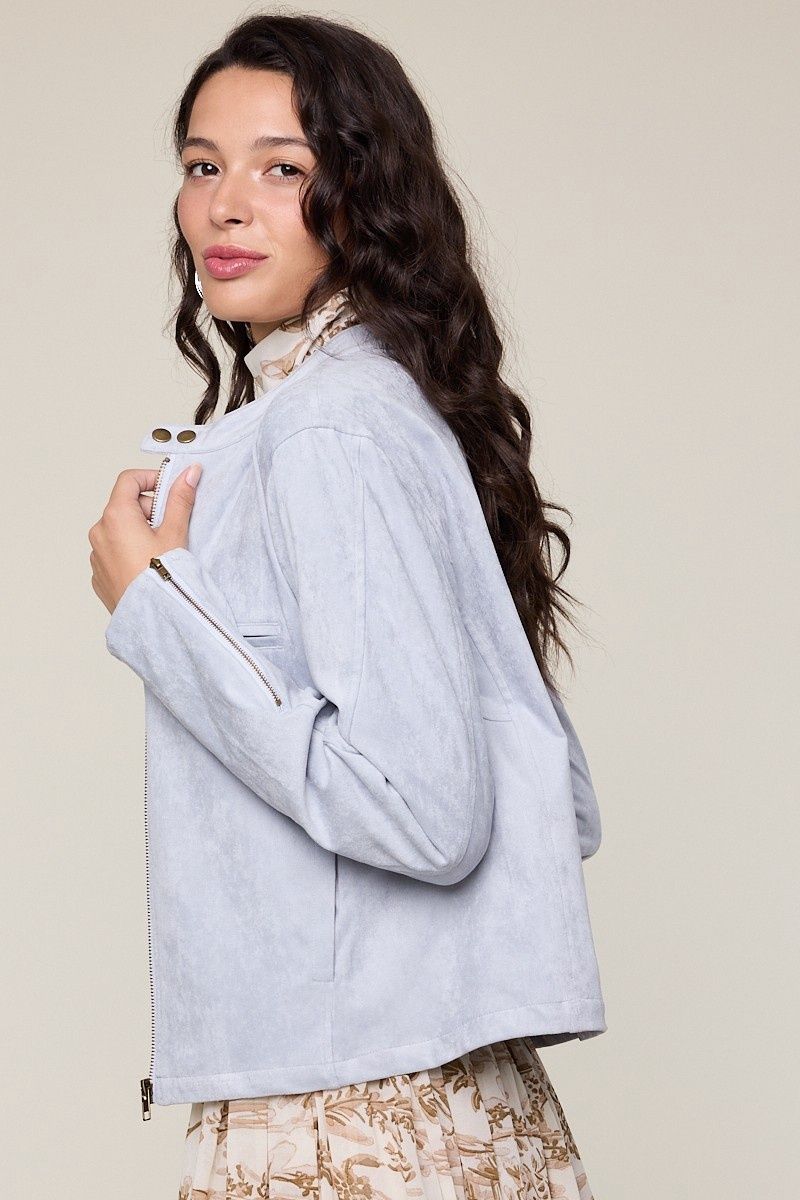 CLOUD BLUE SUEDE  BUTTONS CASUAL JACKET- Final Price