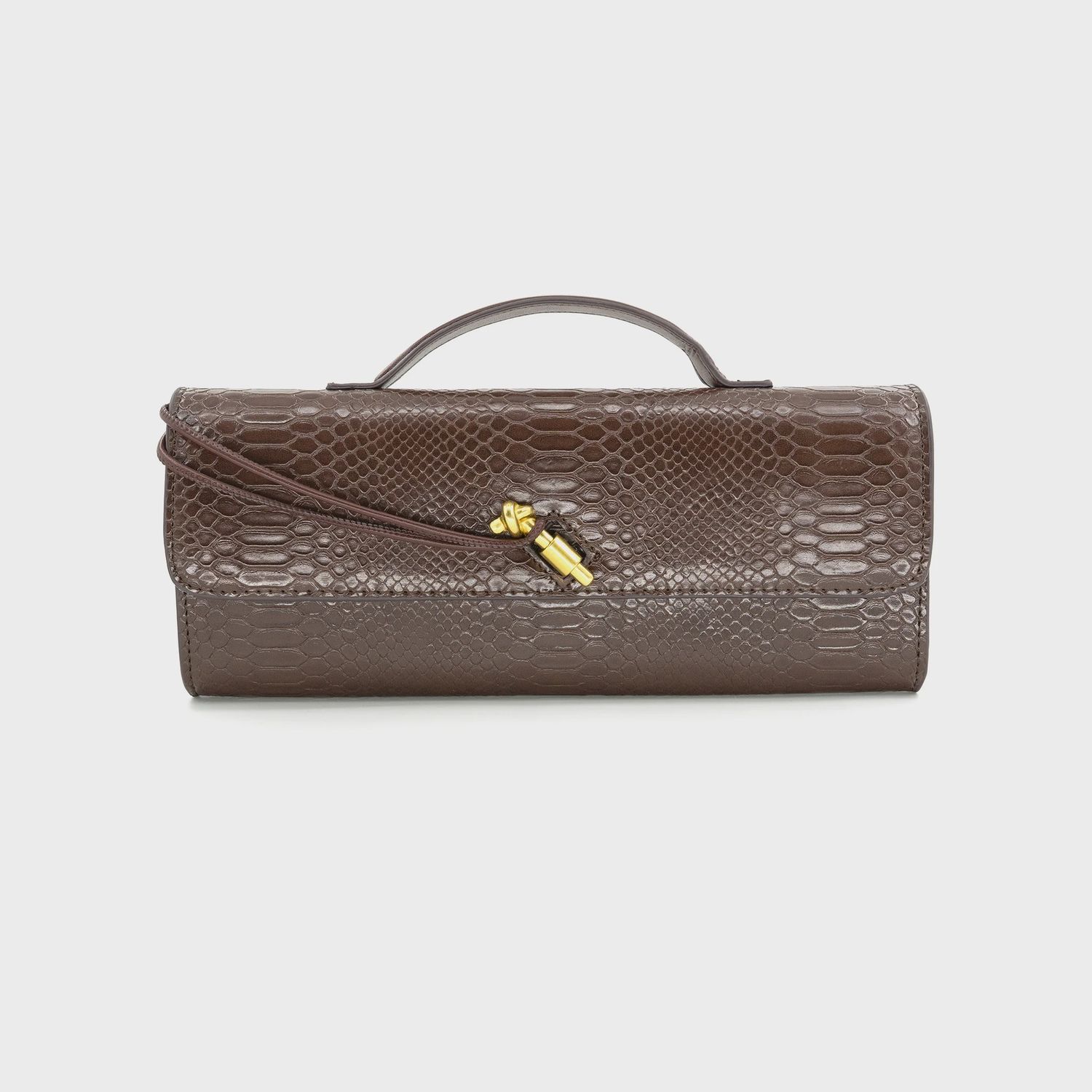 CHOCOLATE CROC MINI BAG CLUTCH, Colour: CHOCOLATE