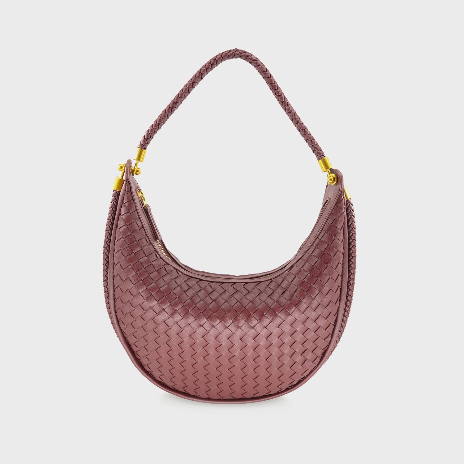 DUA WOVEN HOBO BAG - BURGUNDY, Colour: BURGUNDY