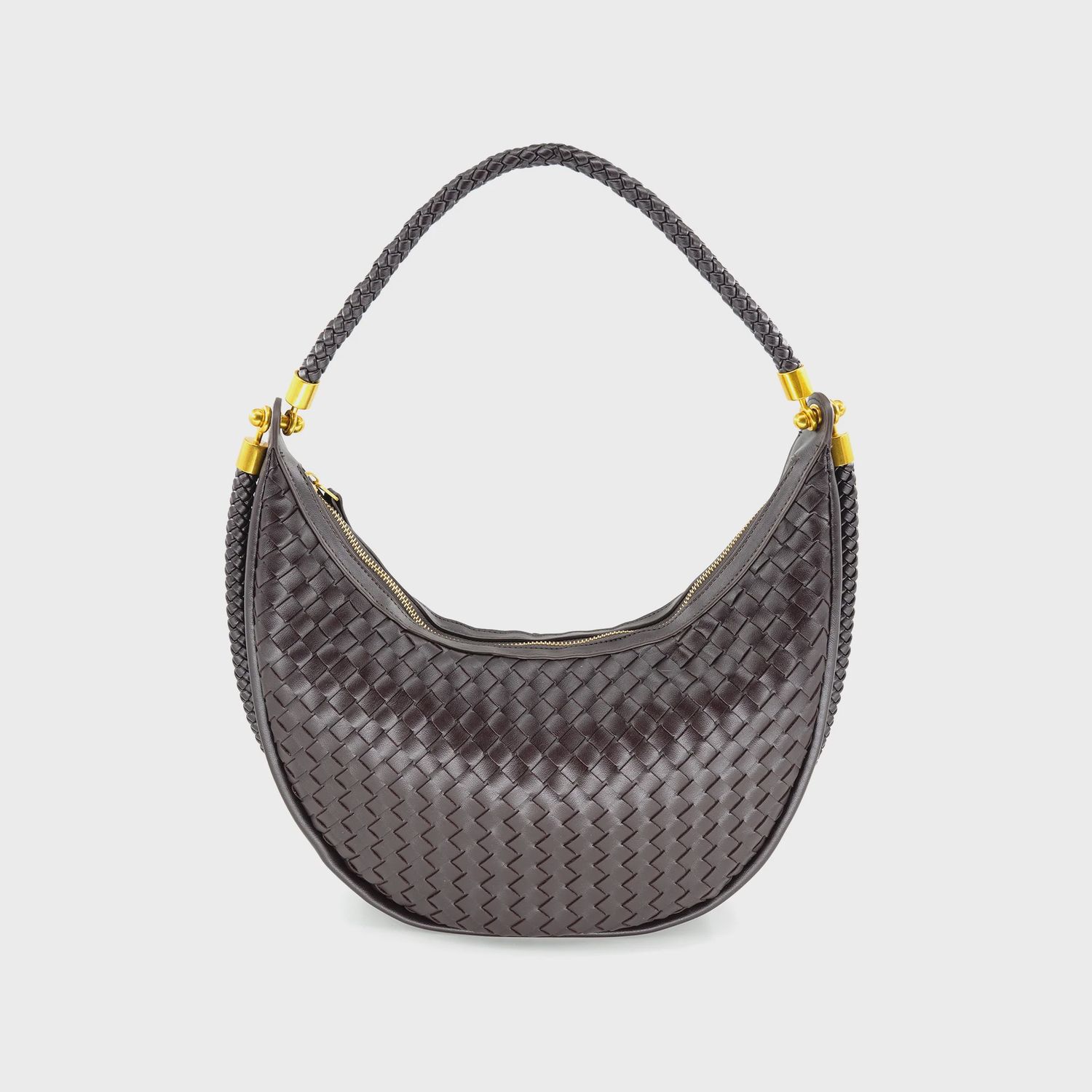 DUA WOVEN HOBO BAG - CHOCOLATE, Colour: CHOCOLATE