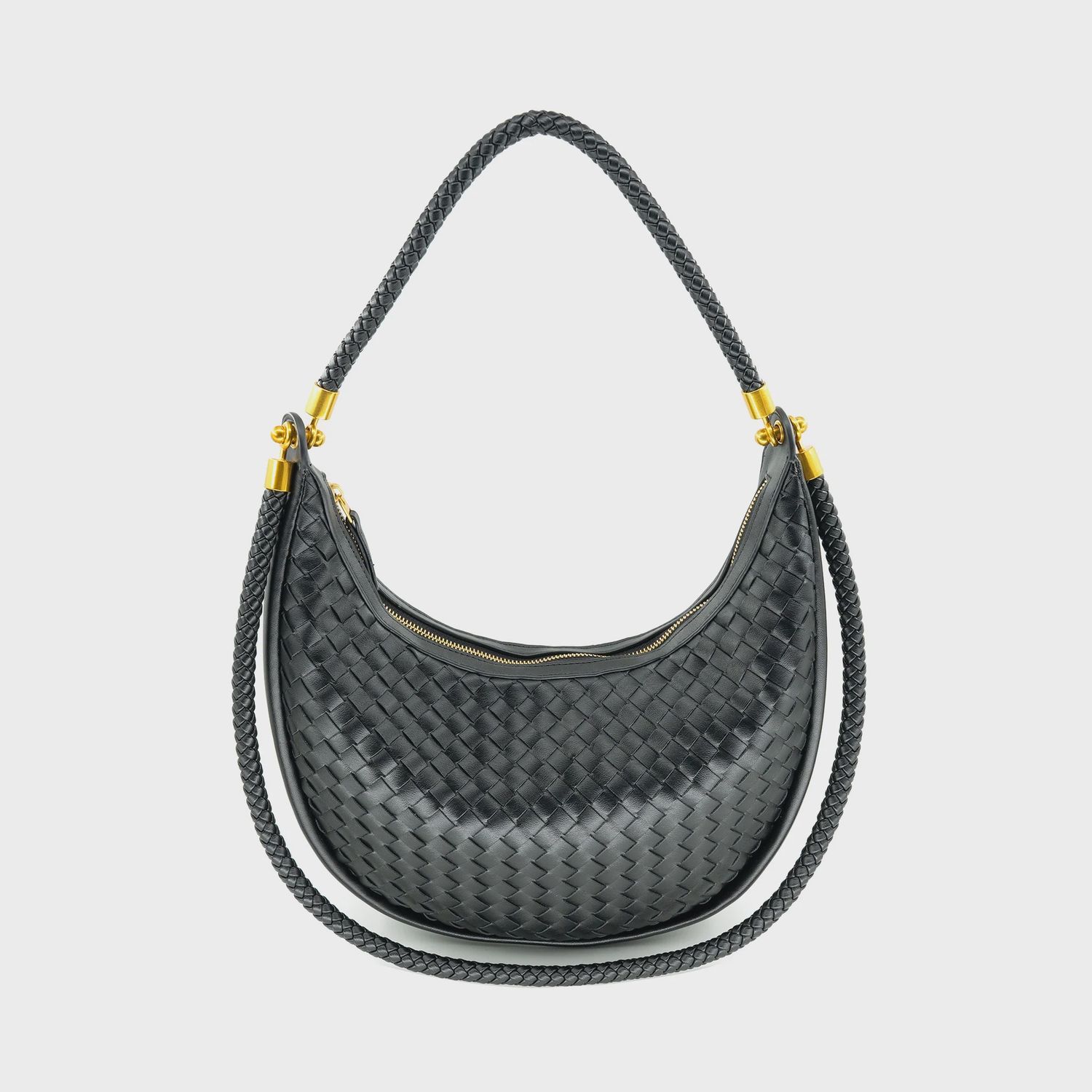 DUA WOVEN HOBO BAG - BLACK, Colour: BLACK