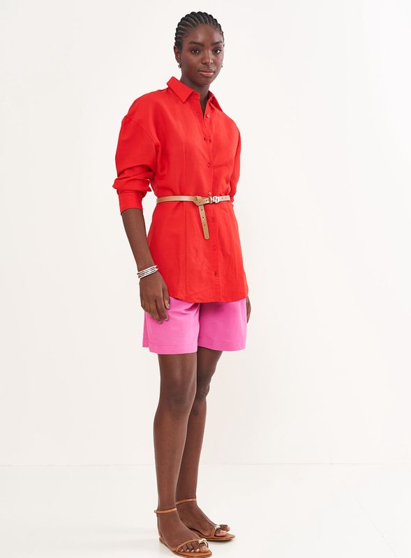 RED LINNEN LONG SLEEVE  SHIRT