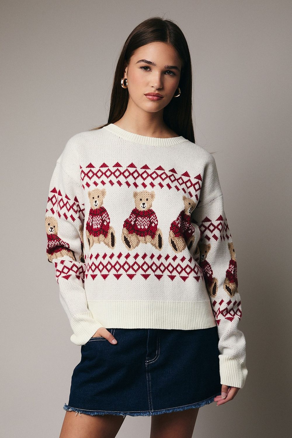 CREW NECK WINTER BEAR GRAPHIC SWEATHER