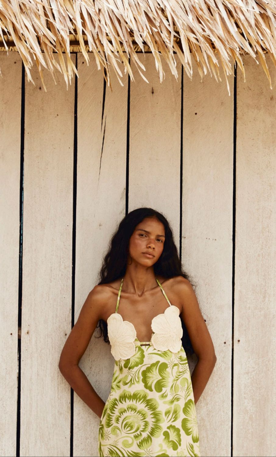 FLOWER BRA ROPE DETAIL LONG DRESS GREEN