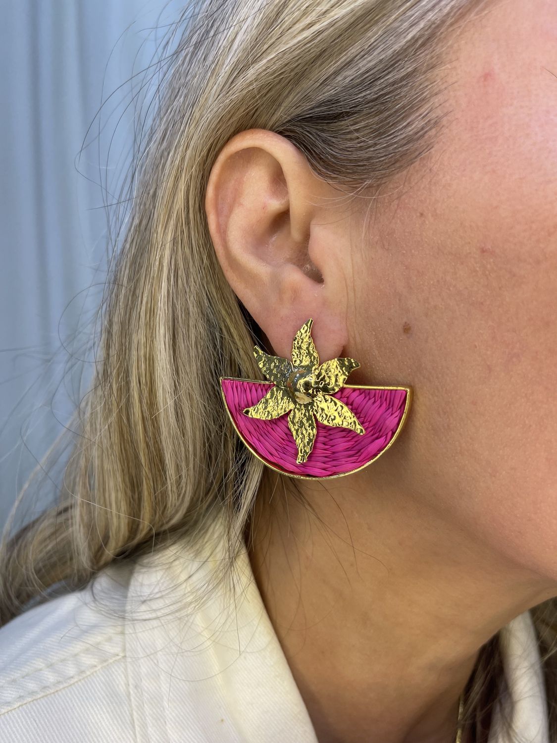 MAGENTA IRACA GOLD TOPO EARRINGS, Colour: MAGENTA GOLD