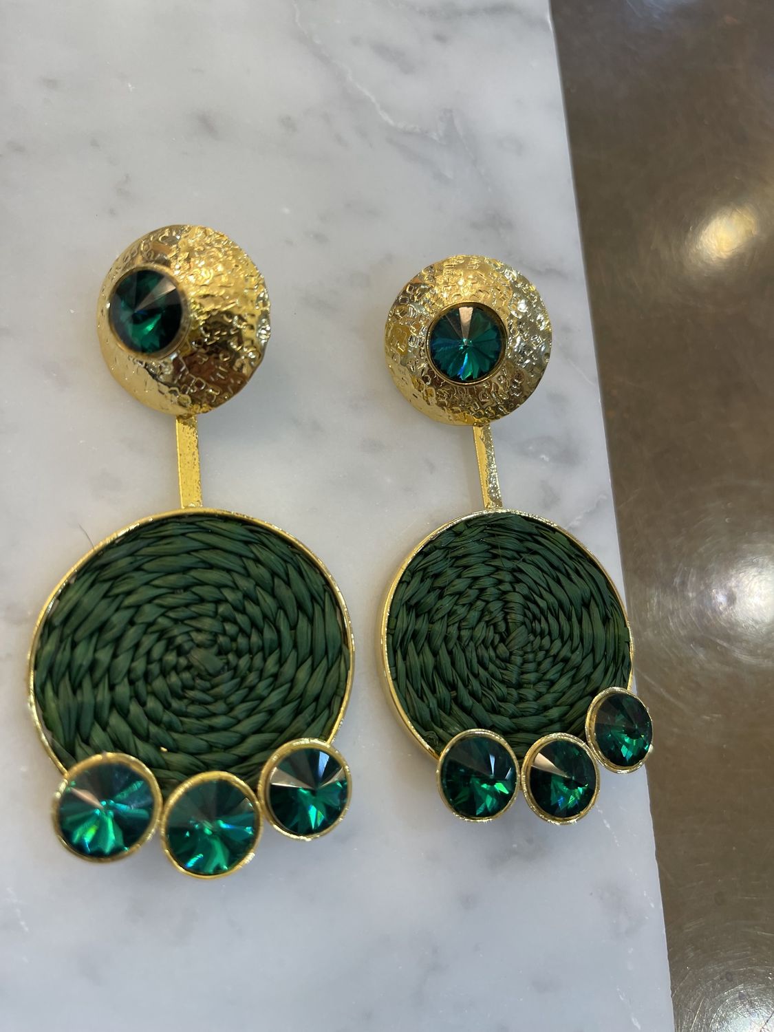 TRIO CRYSTAL IRACA EARRINGS, Colour: FOREST GREEN