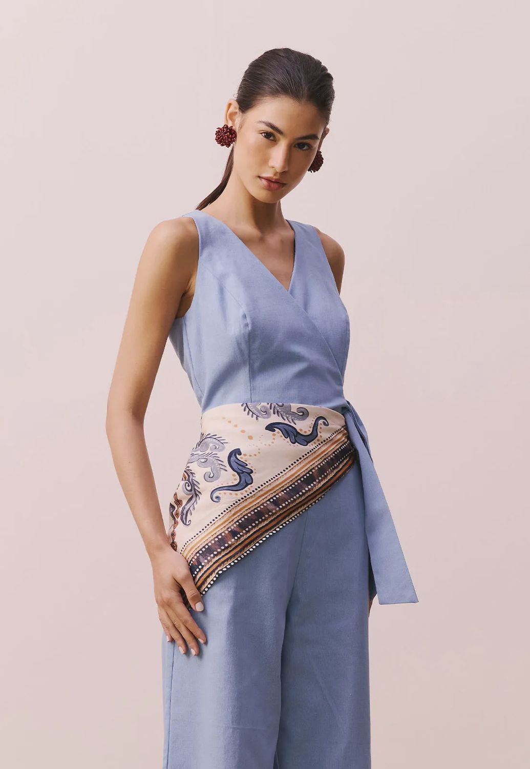 SCARF PALM PRINT, Colour: BLUE