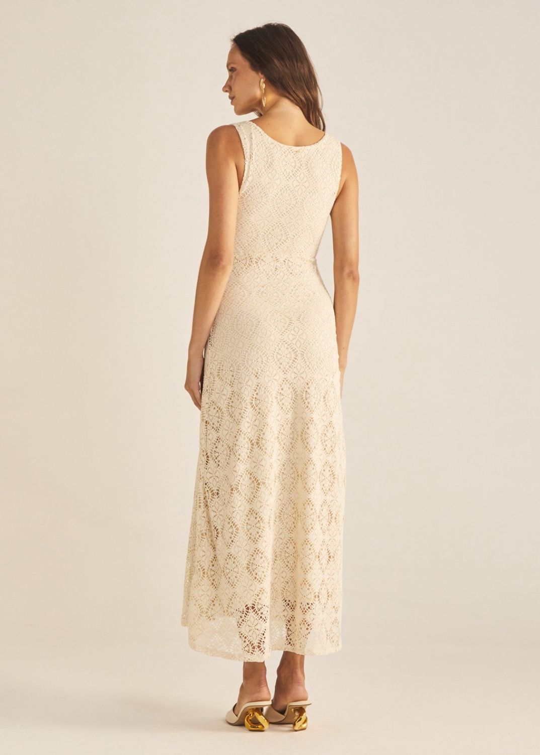 BEIGE CENTER SHELL MAXI DRESS