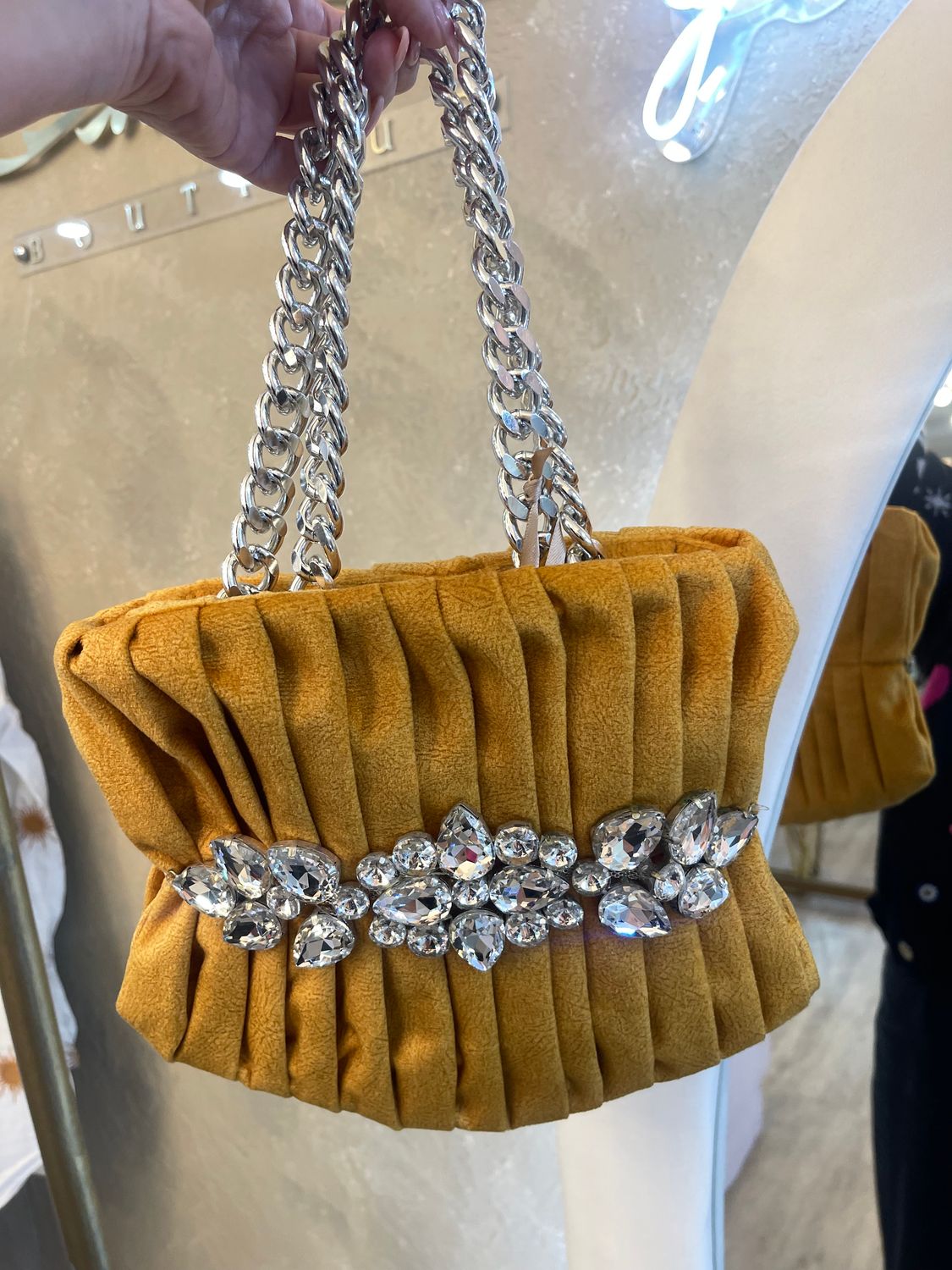 GOLD  VELVET EMBELLISHED BAG - Special Price