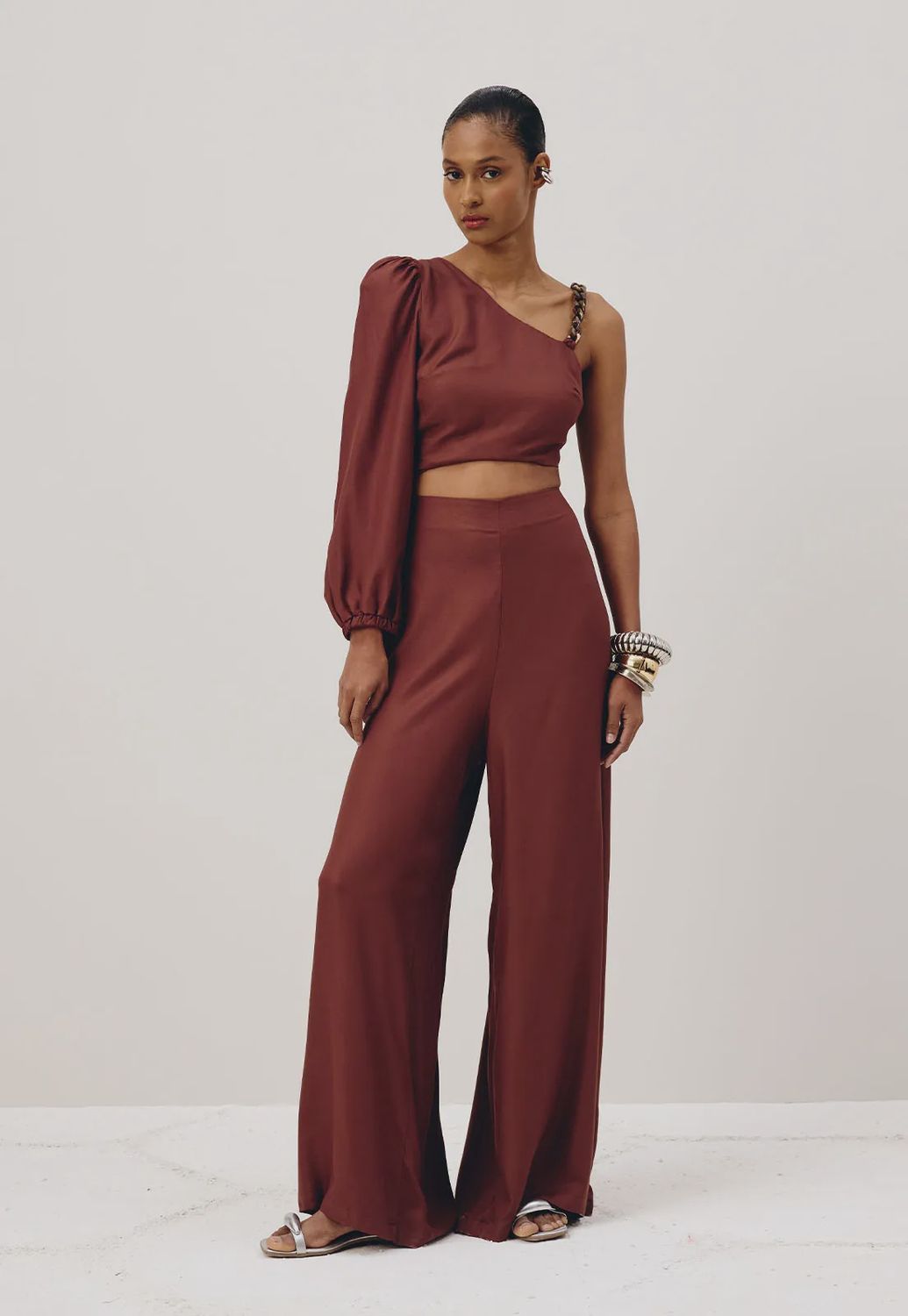 CHOCOLATE SIDE CUT AND CHAIN DETAIL JUMPSUIT, Size: XS