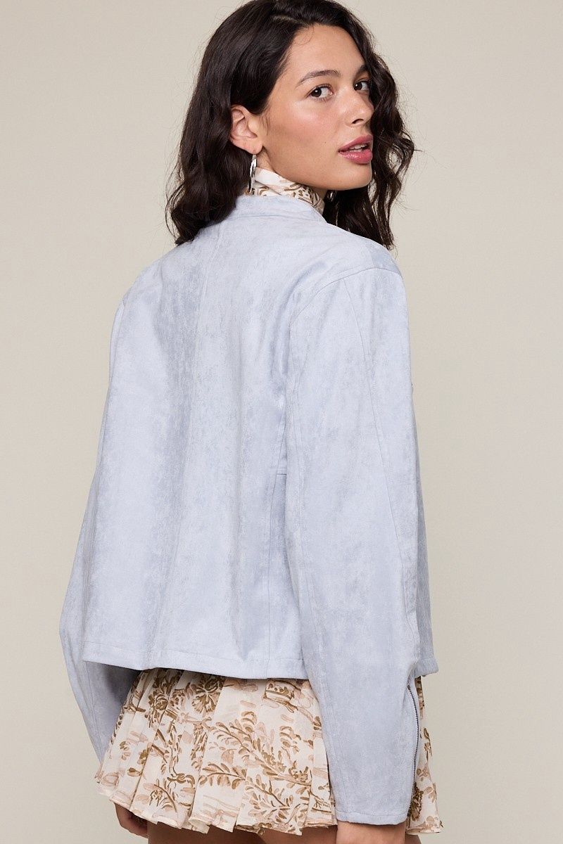 CLOUD BLUE SUEDE  BUTTONS CASUAL JACKET- Final Price, Size: S