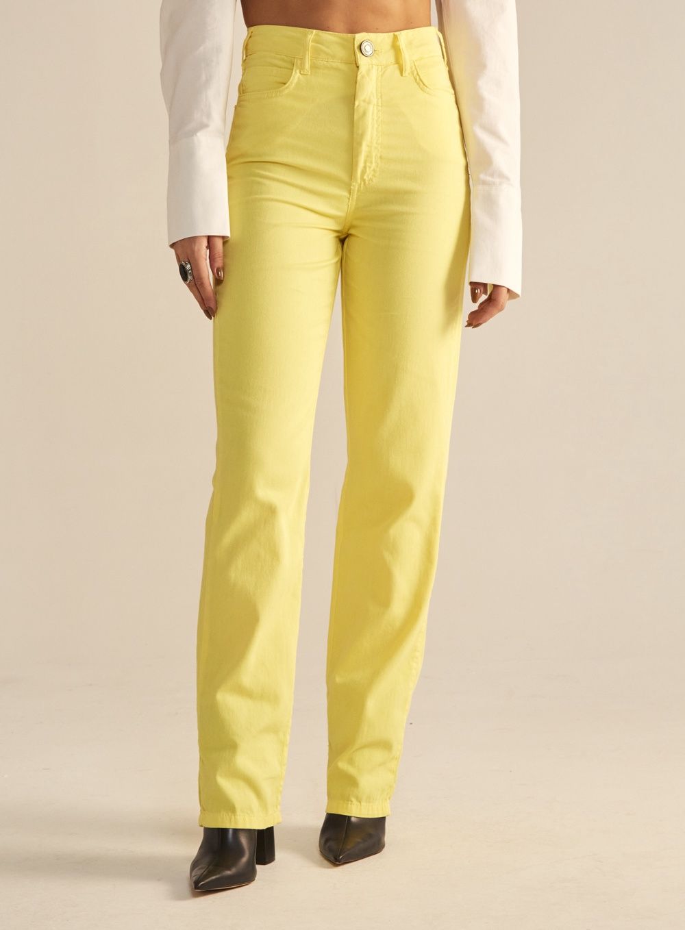 VICKY YELLOW STRAIGHT LEG PANTS, Size: 34/XS