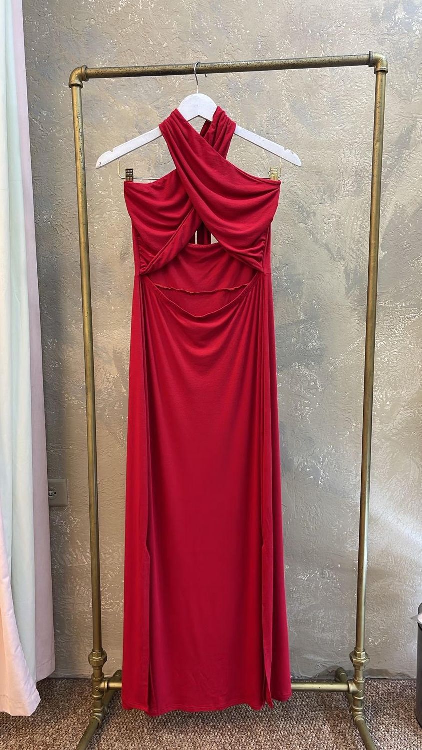RED FRONT CRISS CROSS DRESS - FINAL PRICE WAS $1290 TT, Size: M