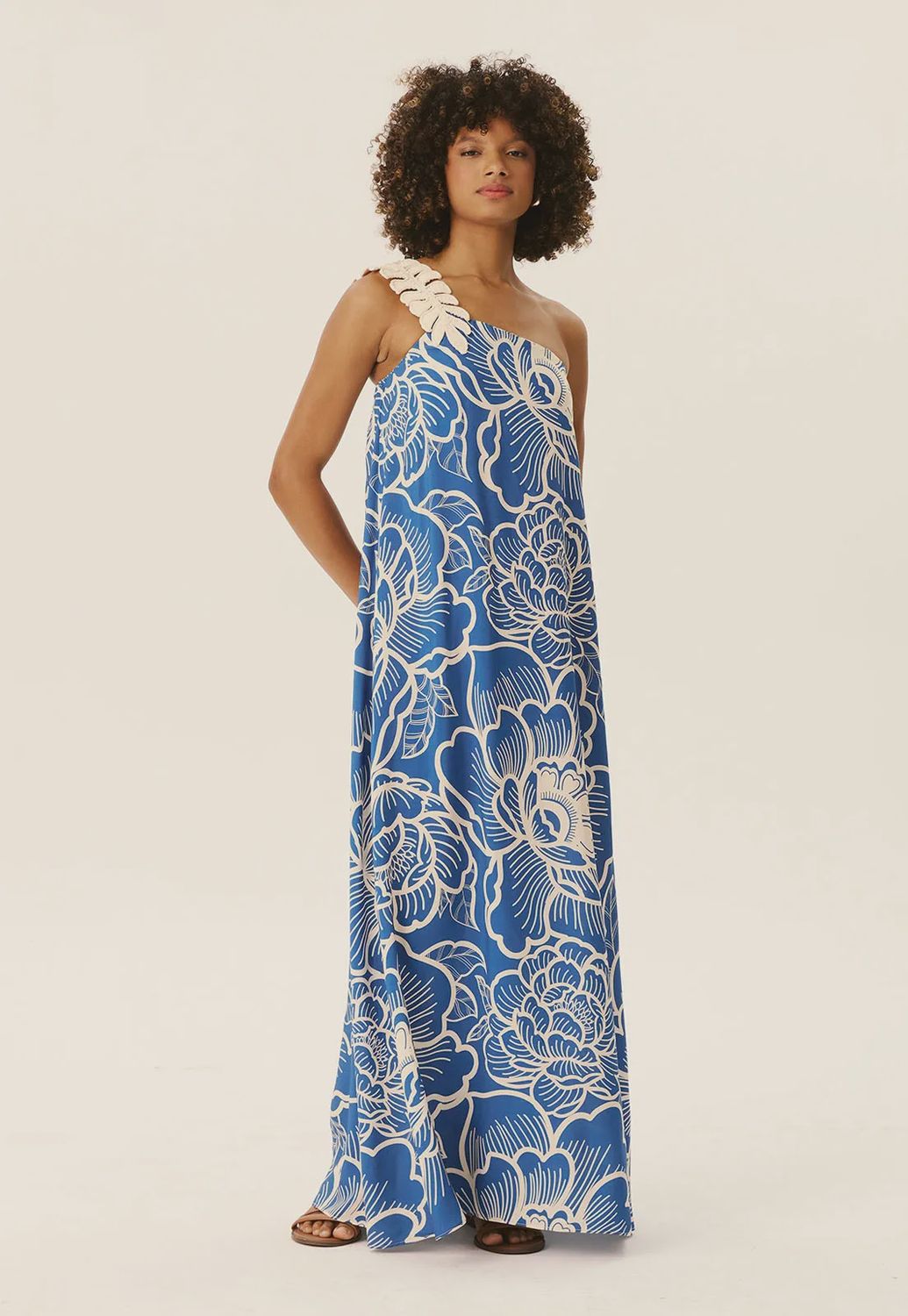 LEAF GUIPURE PRINTED LONG DRESS