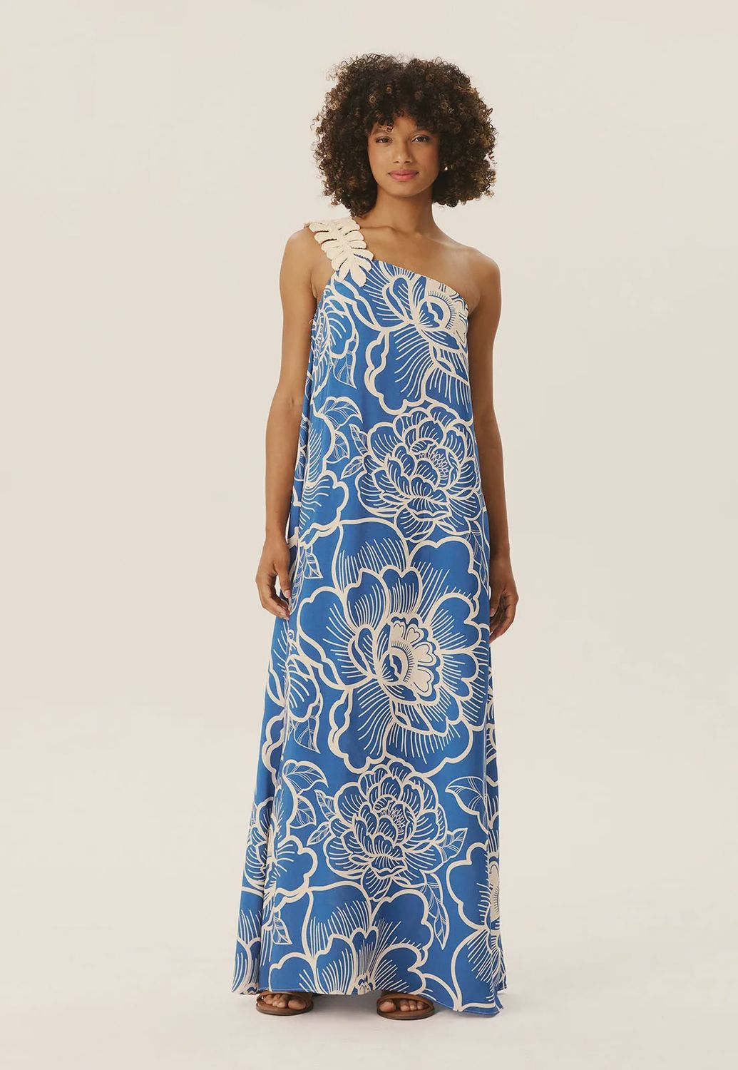 LEAF GUIPURE PRINTED LONG DRESS, Size: S