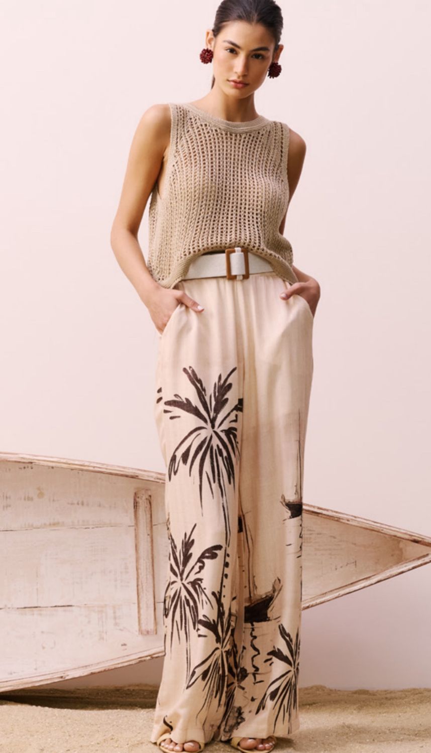 COSTAS ELASTIC WAIST WIDE-LEG PANTS, Size: S