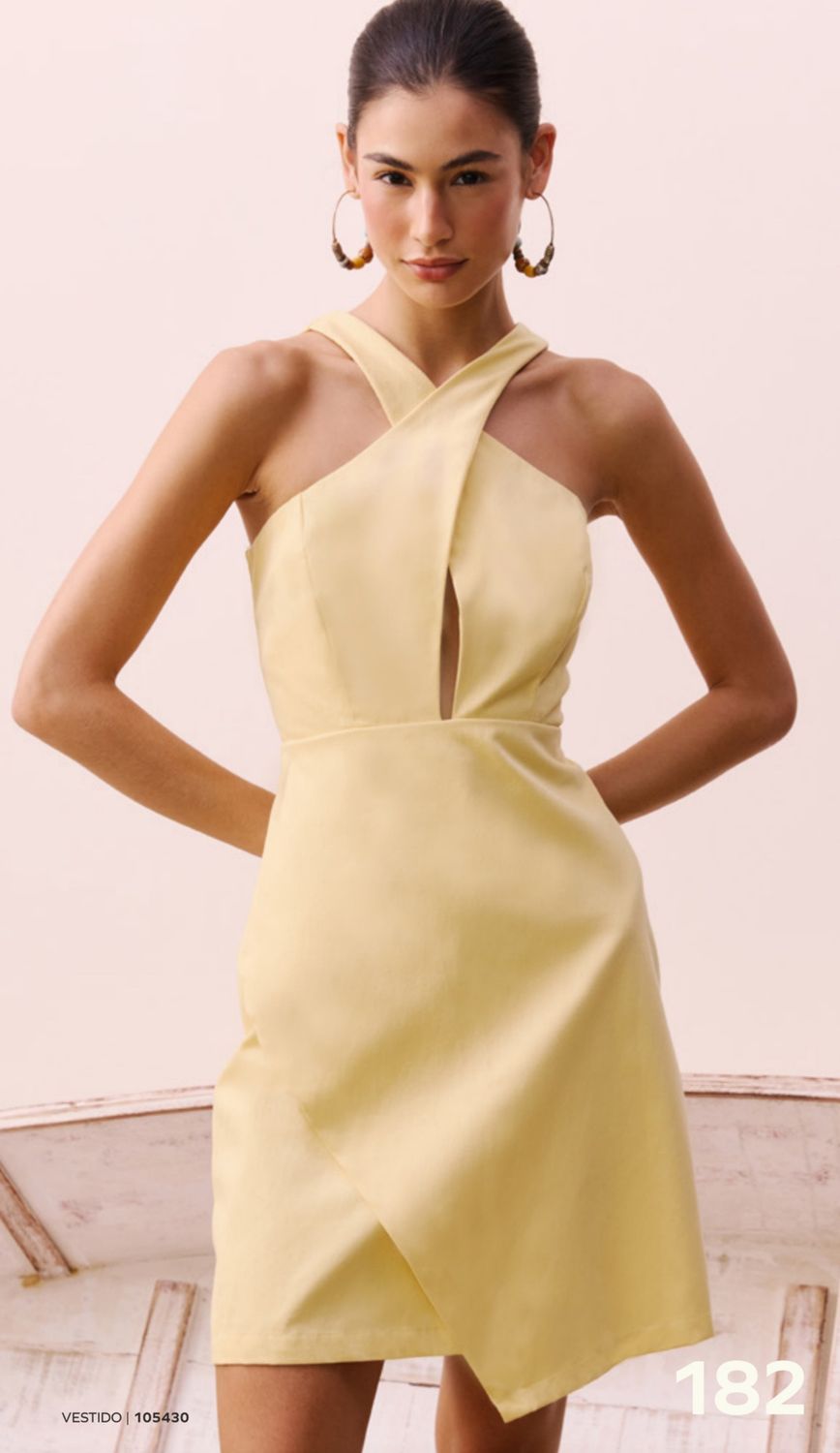 VANILLA  CROSSOVER NECKLINE SHORT DRESS, Size: S