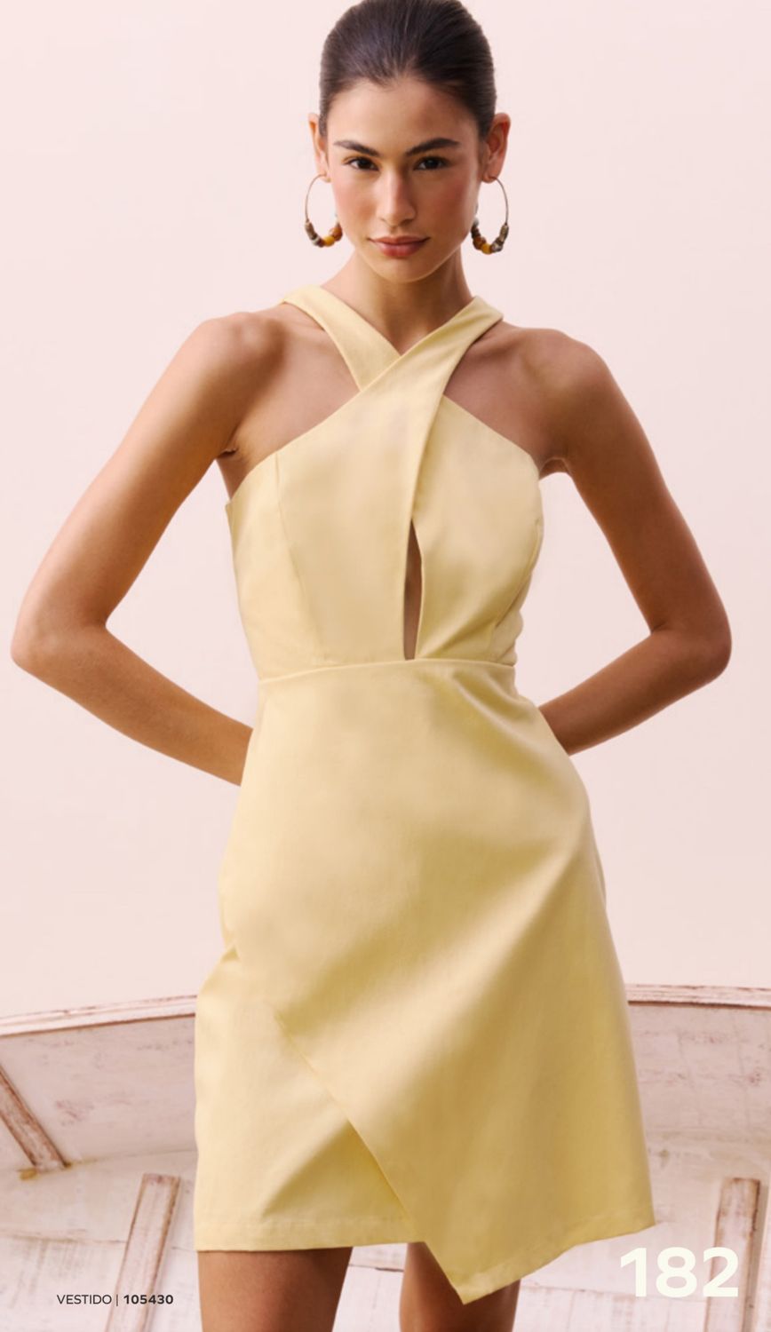 VANILLA  CROSSOVER NECKLINE SHORT DRESS, Size: S