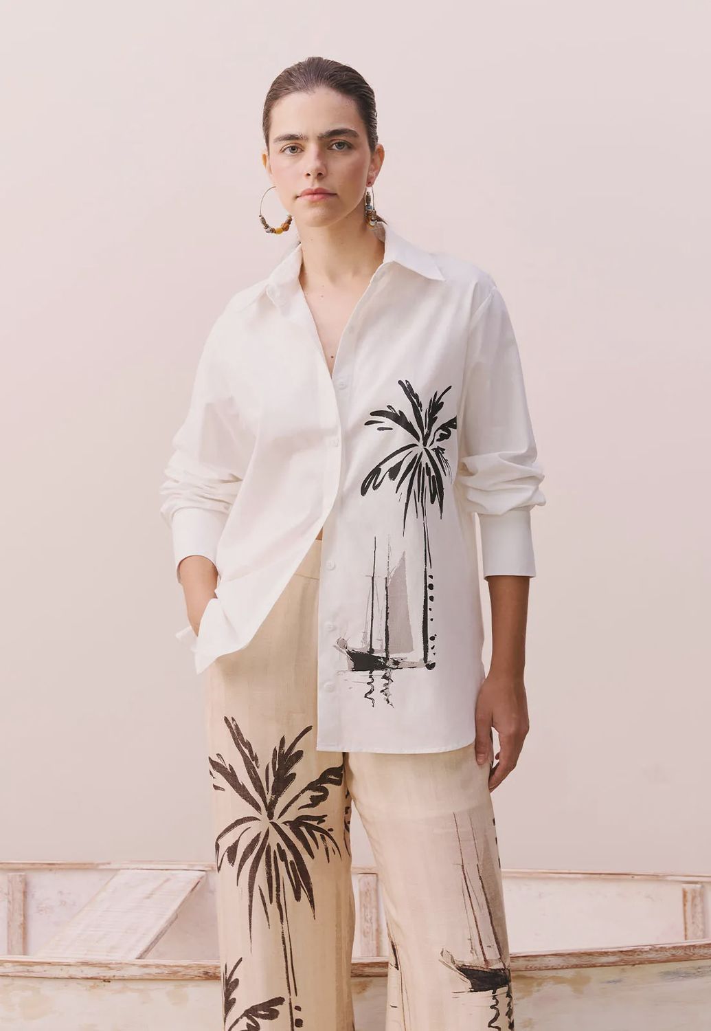 MINIMAL PALM OVERSIZED SILK T-SHIRT, Size: S