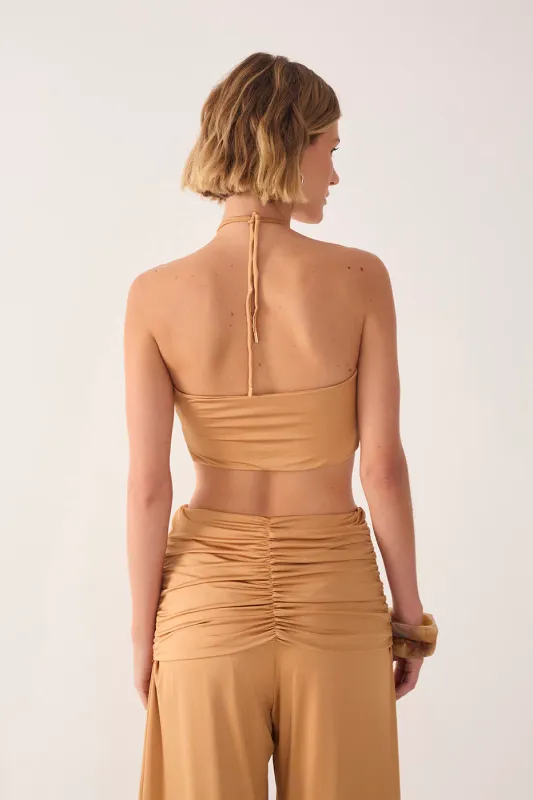 RUCHED BEIGE GOLD PANTS
