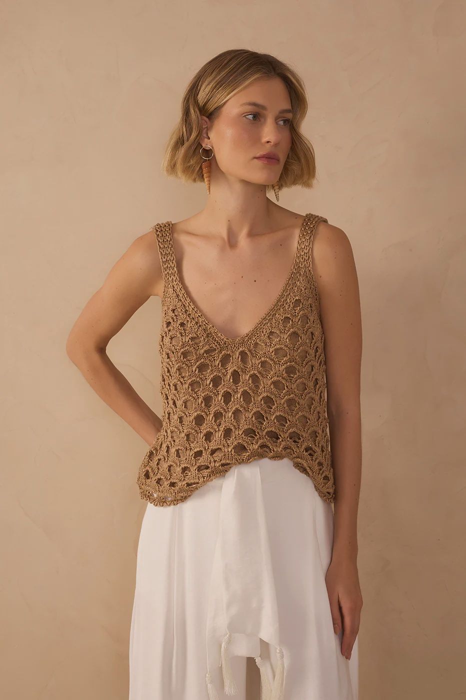 LUREX GOLD CROCHET TOP, Size: XS